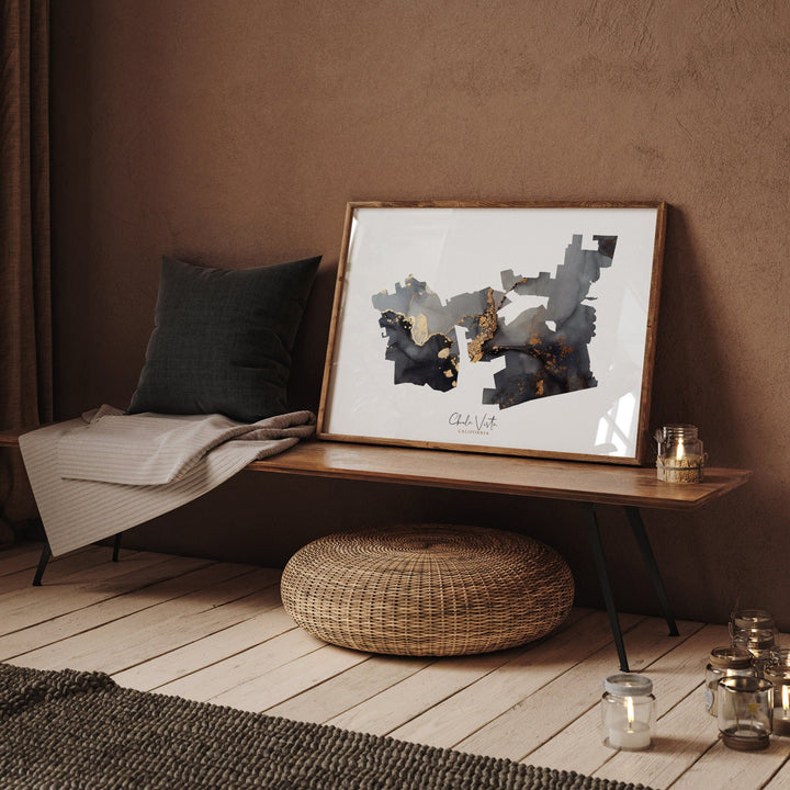 Chula Vista Map Black & Gold Wall Art Print | California | USA | United States of America [EV]