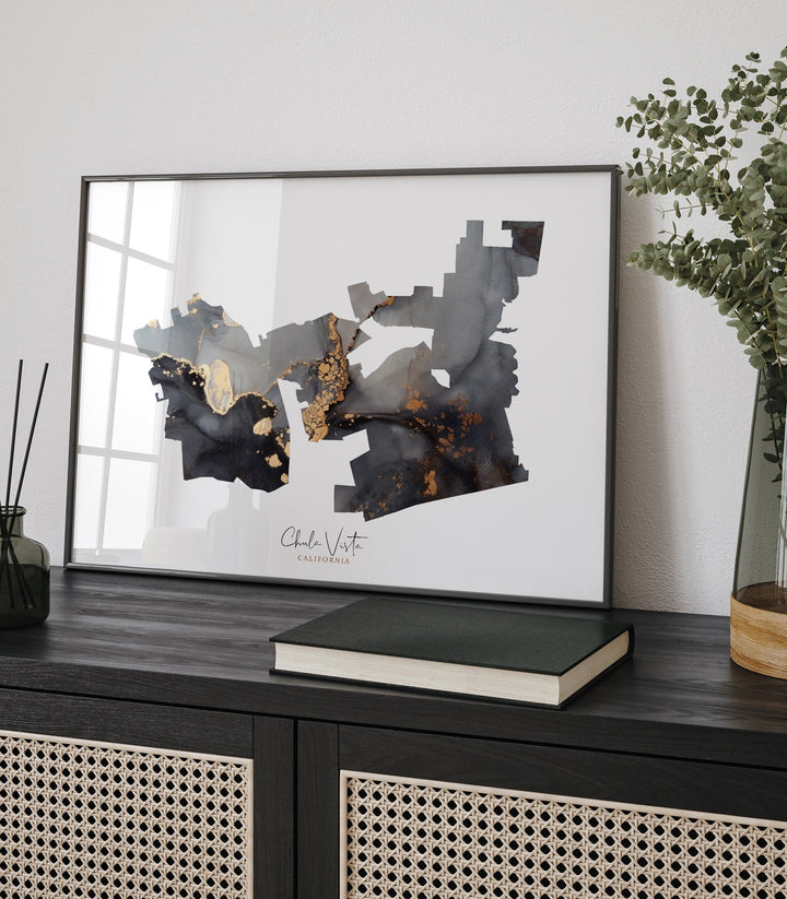 Chula Vista Map Black & Gold Wall Art Print | California | USA | United States of America [EV]
