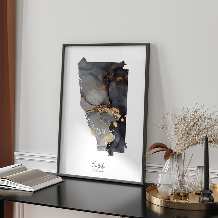 Buffalo Map Black & Gold Wall Art Print | New York | USA | United States of America [EV]