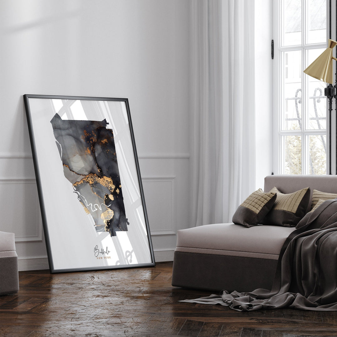 Buffalo Map Black & Gold Wall Art Print | New York | USA | United States of America [EV]