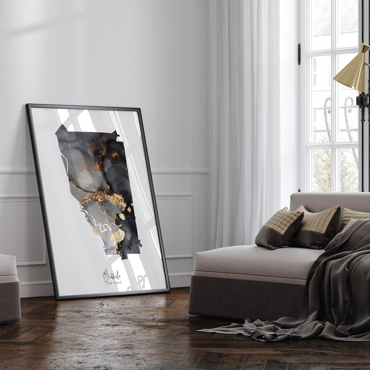 Buffalo Map Black & Gold Wall Art Print | New York | USA | United States of America [EV]