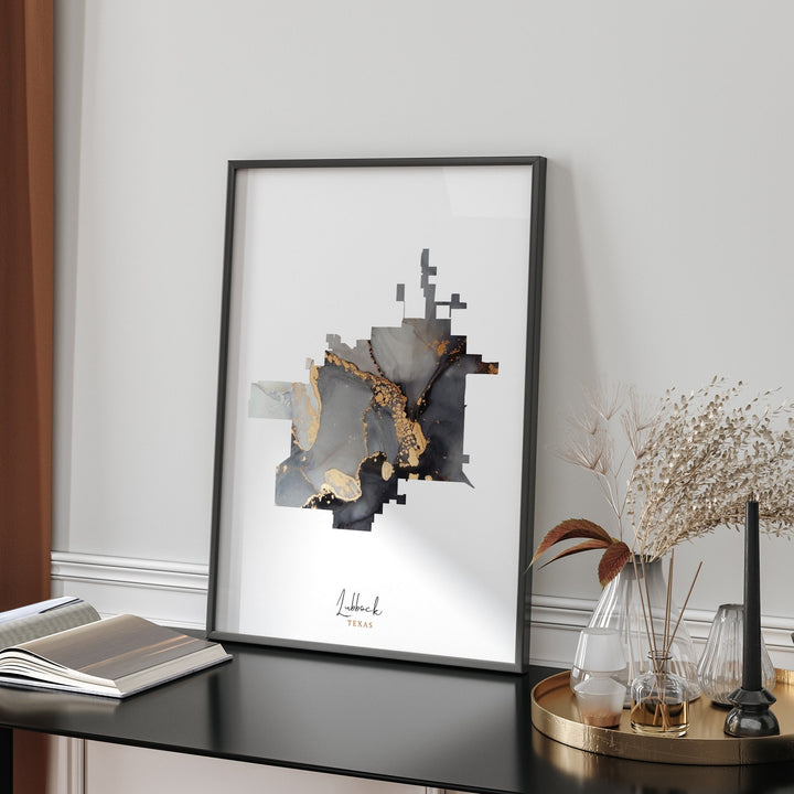 Lubbock Map Black & Gold Wall Art Print | Texas | USA | United States of America [EV]