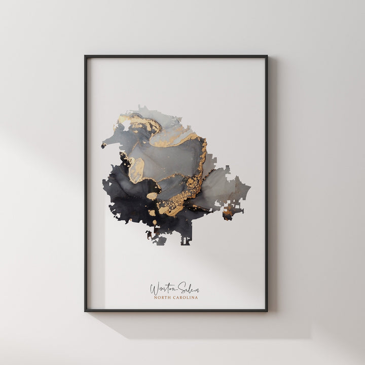 Winston-Salem Map Black & Gold Wall Art Print | North Carolina | USA | United States of America [EV]