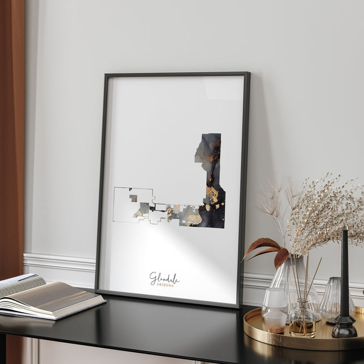 Glendale Map Black & Gold Wall Art Print | Arizona | USA | United States of America [EV]