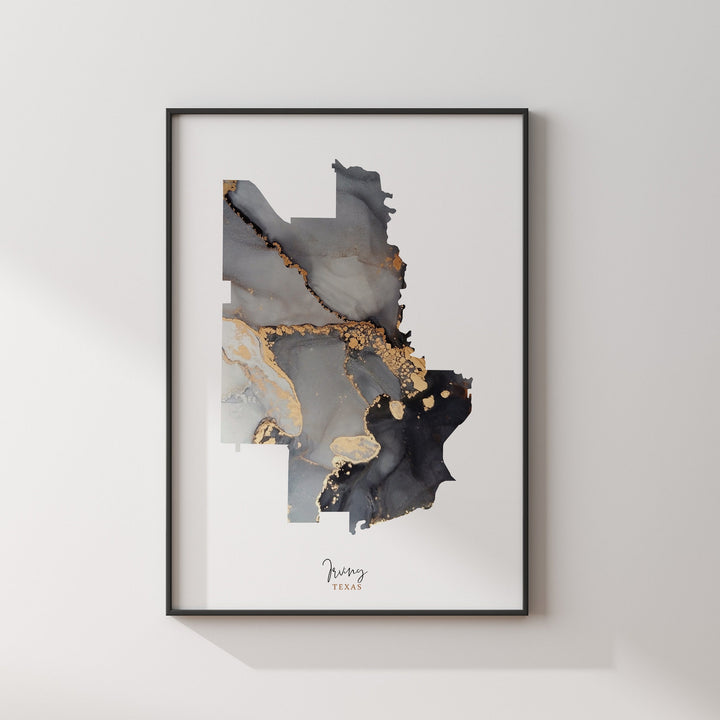 Irving Map Black & Gold Wall Art Print | Texas | USA | United States of America [EV]