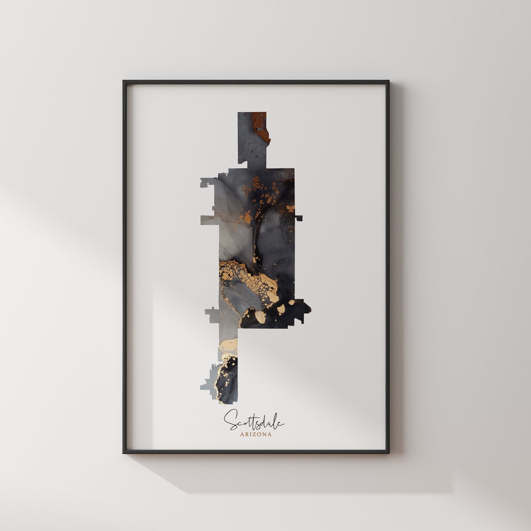 Scottsdale Map Black & Gold Wall Art Print | Arizona | USA | United States of America [EV]