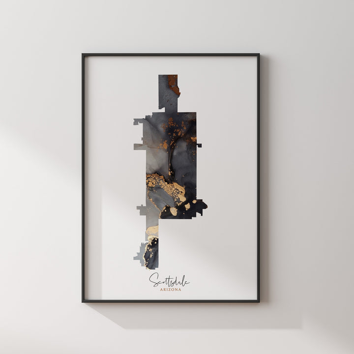 Scottsdale Map Black & Gold Wall Art Print | Arizona | USA | United States of America [EV]