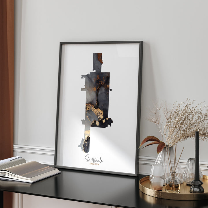Scottsdale Map Black & Gold Wall Art Print | Arizona | USA | United States of America [EV]