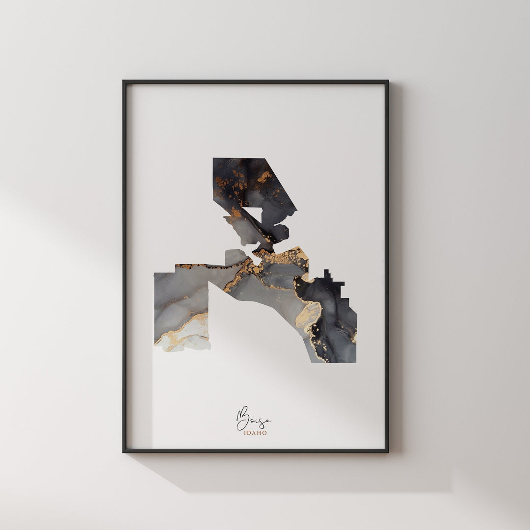 Boise Map Black & Gold Wall Art Print | Idaho | USA | United States of America [EV]