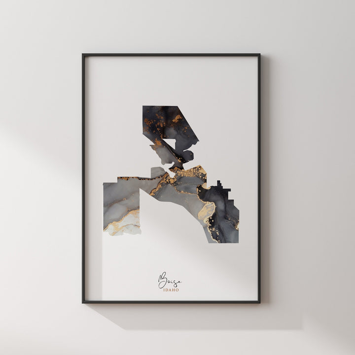 Boise Map Black & Gold Wall Art Print | Idaho | USA | United States of America [EV]