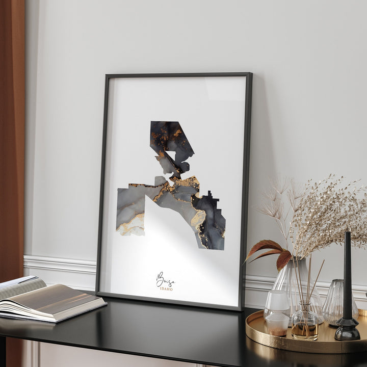 Boise Map Black & Gold Wall Art Print | Idaho | USA | United States of America [EV]