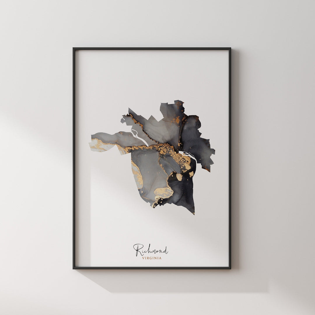 Richmond Map Black & Gold Wall Art Print | Virginia | USA | United States of America [EV]