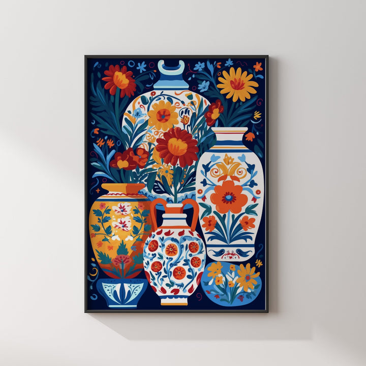 Mexican Talavera Pattern Wall Art | Mexico Wall Art Print | Mexican Decor | Set of Floral Vases Edition 2