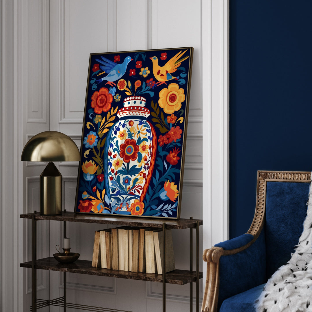 Mexican Talavera Pattern Wall Art | Mexico Wall Art Print | Mexican Decor | Large Floral Vase Edition