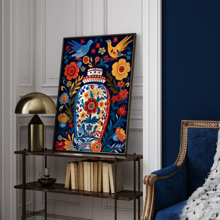 Mexican Talavera Pattern Wall Art | Mexico Wall Art Print | Mexican Decor | Large Floral Vase Edition