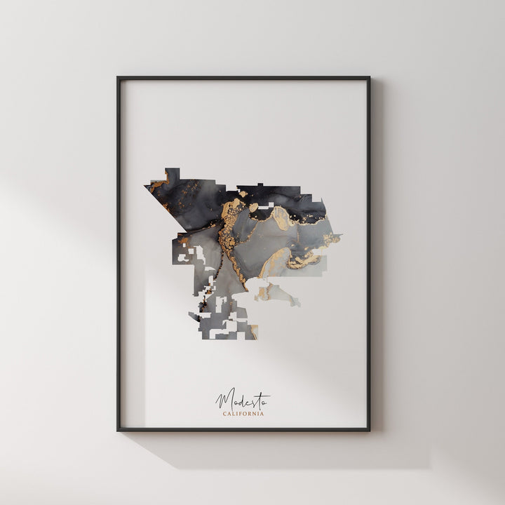 Modesto Map Black & Gold Wall Art Print | California | USA | United States of America [EV]
