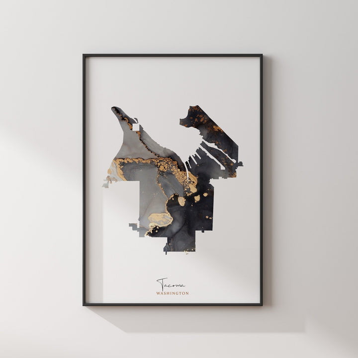 Tacoma Map Black & Gold Wall Art Print | Washington | USA | United States of America [EV]