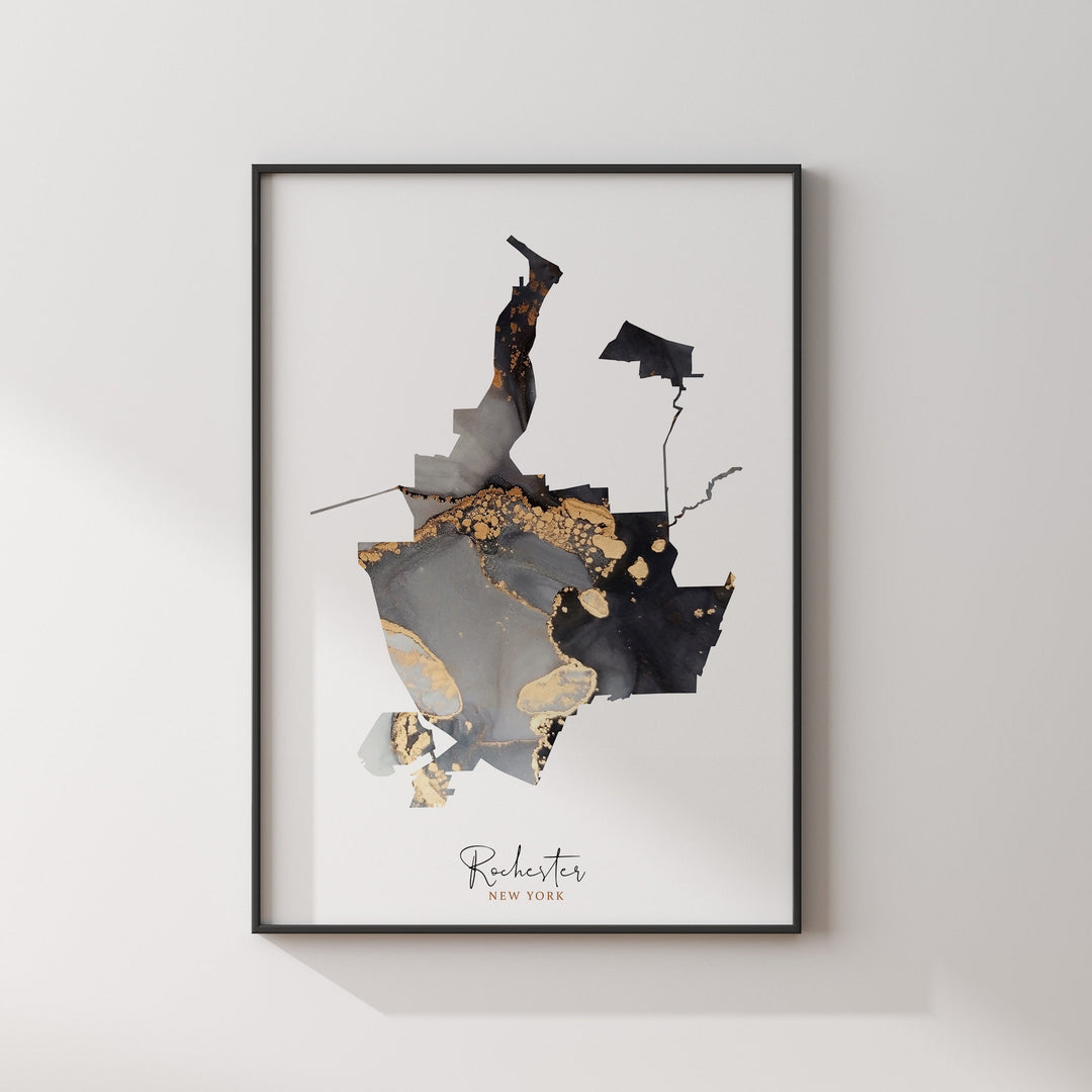 Rochester Map Black & Gold Wall Art Print | New York | USA | United States of America [EV]