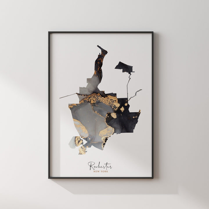 Rochester Map Black & Gold Wall Art Print | New York | USA | United States of America [EV]