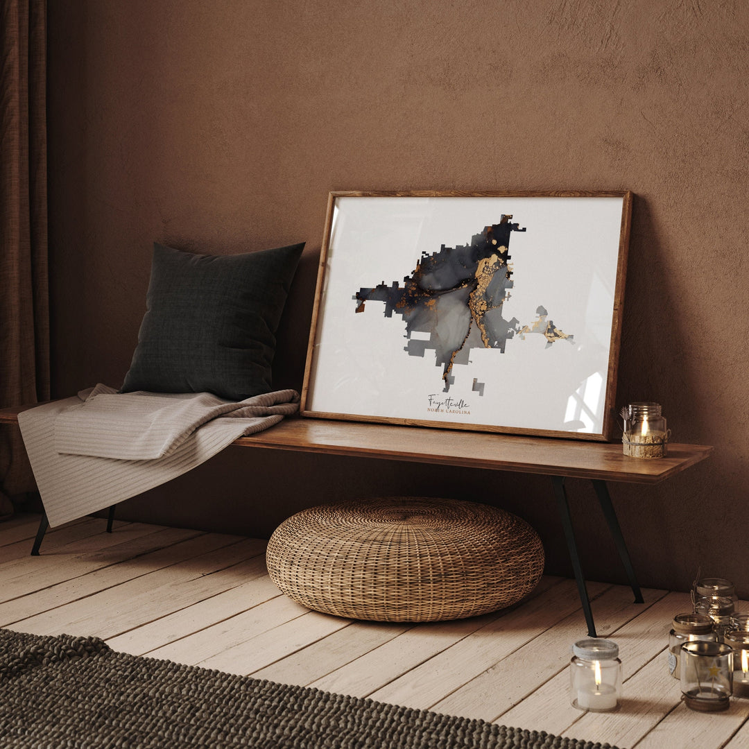 Fayetteville Map Black & Gold Wall Art Print | North Carolina | USA | United States of America [EV]