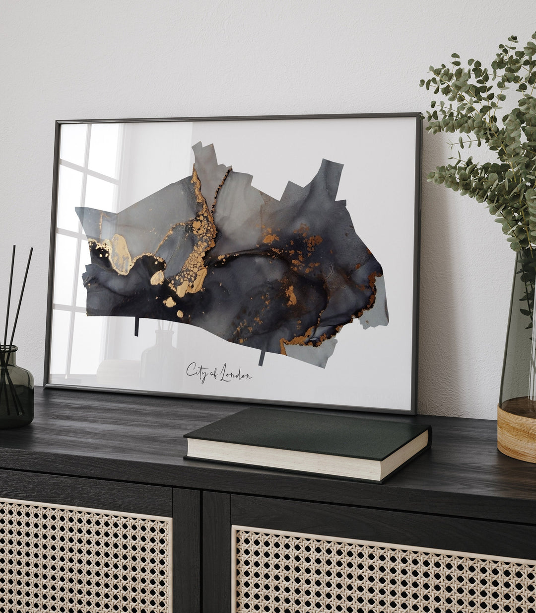 City of London Map Black & Gold Wall Art Print | England | United Kingdom | Great Britain