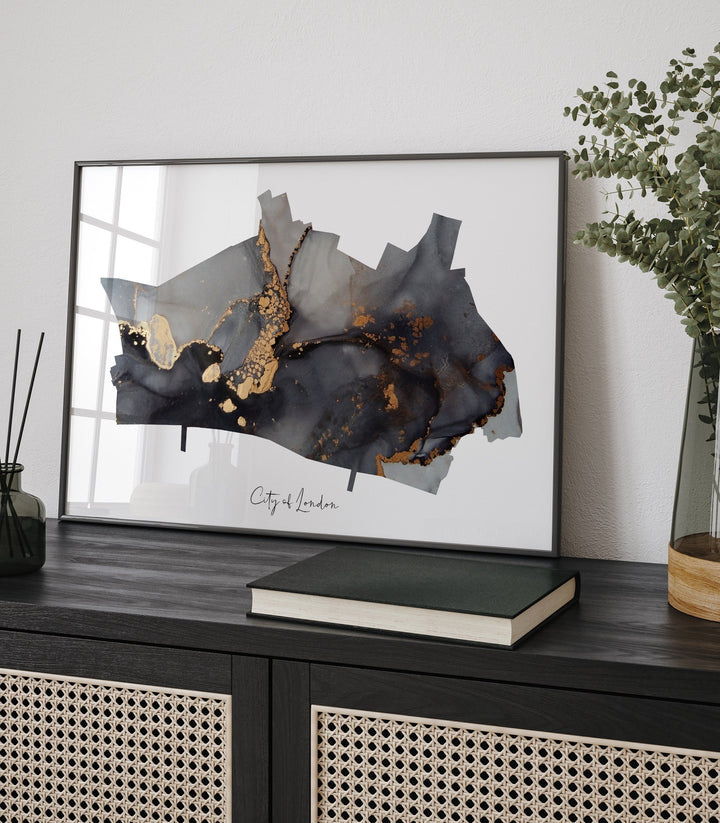 City of London Map Black & Gold Wall Art Print | England | United Kingdom | Great Britain