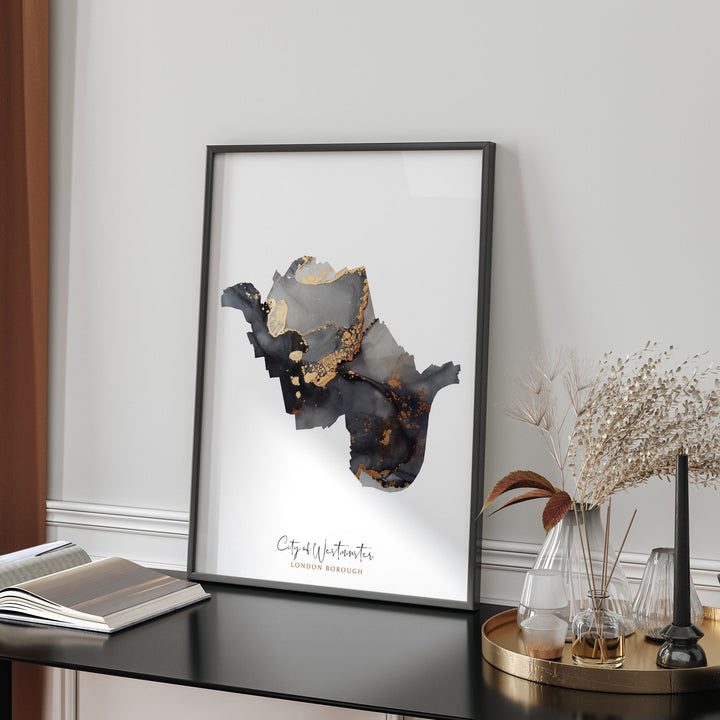 City of Westminster Map Black & Gold Wall Art Print | England | United Kingdom | Great Britain