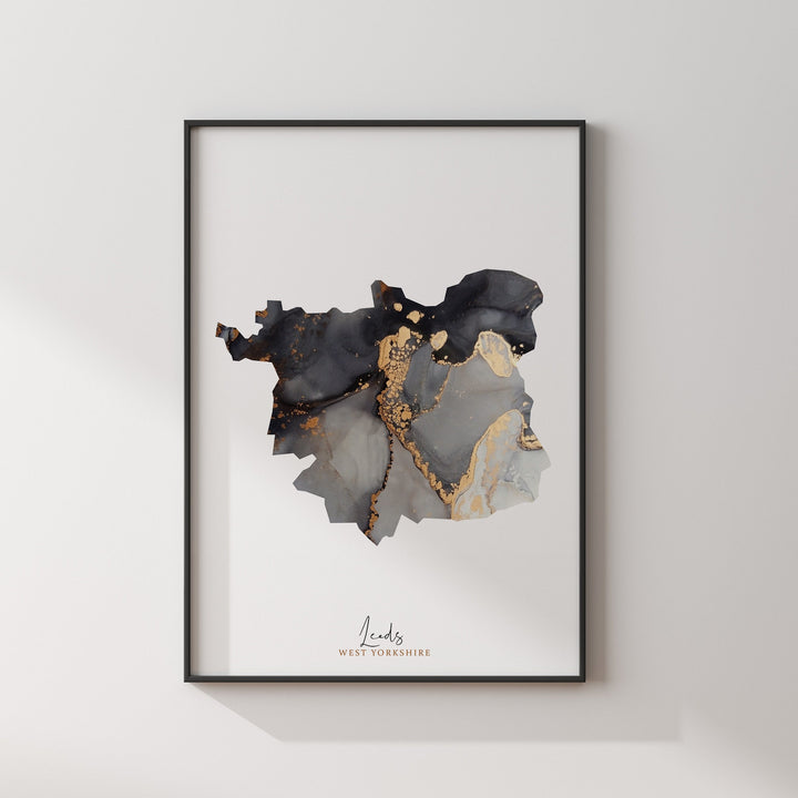 Leeds Map Black & Gold Wall Art Print | West Yorkshire | England | United Kingdom | Great Britain