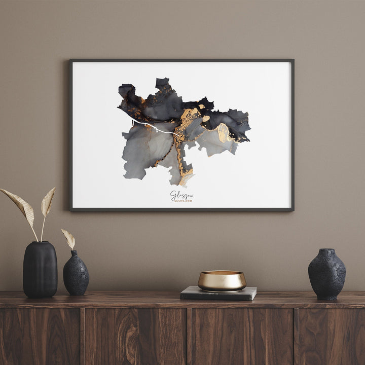Glasgow Map Black & Gold Wall Art Print| Scotland | United Kingdom | Great Britain