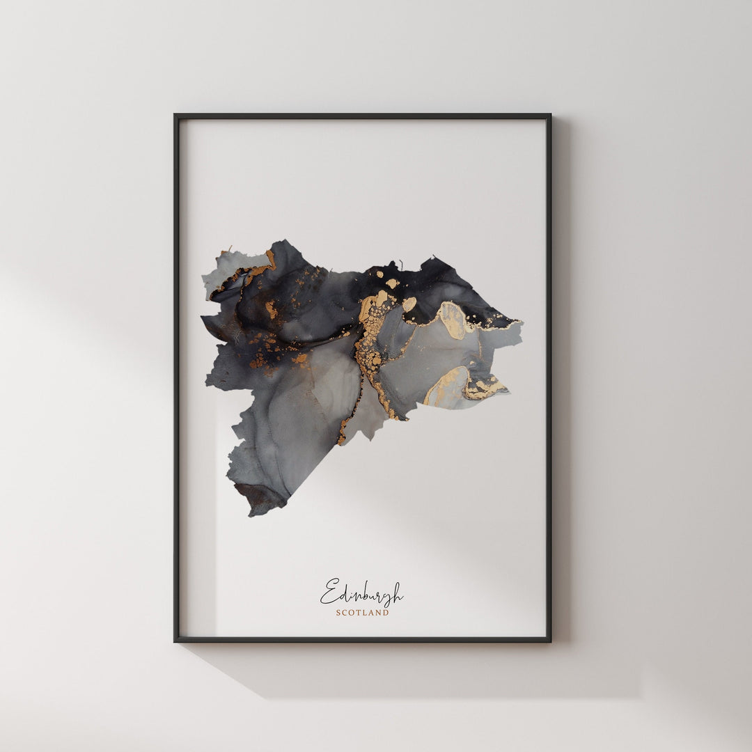 Edinburgh Map Black & Gold Wall Art Print| Scotland | United Kingdom | Great Britain