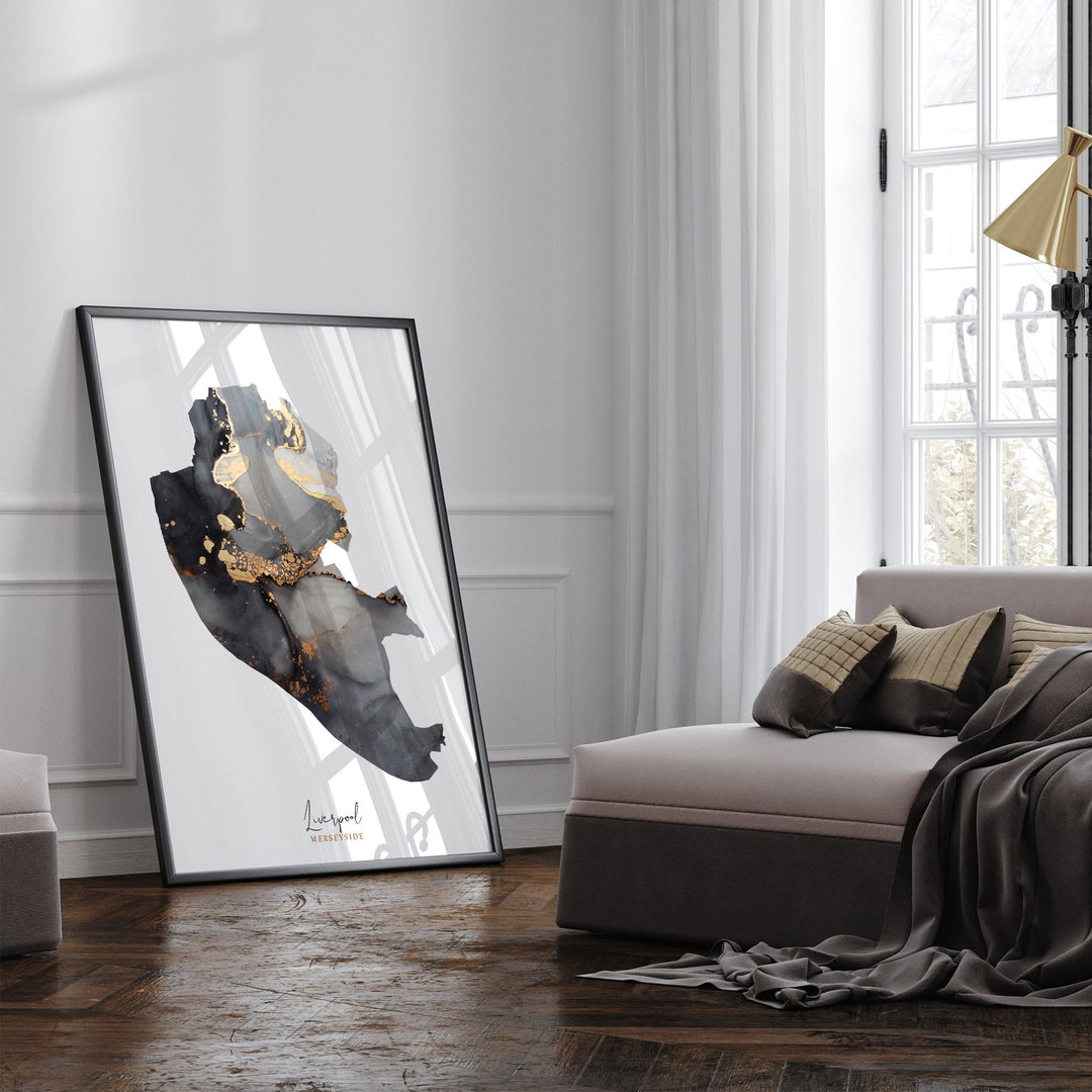 Liverpool Map Black & Gold Wall Art Print | Merseyside | England | United Kingdom | Great Britain