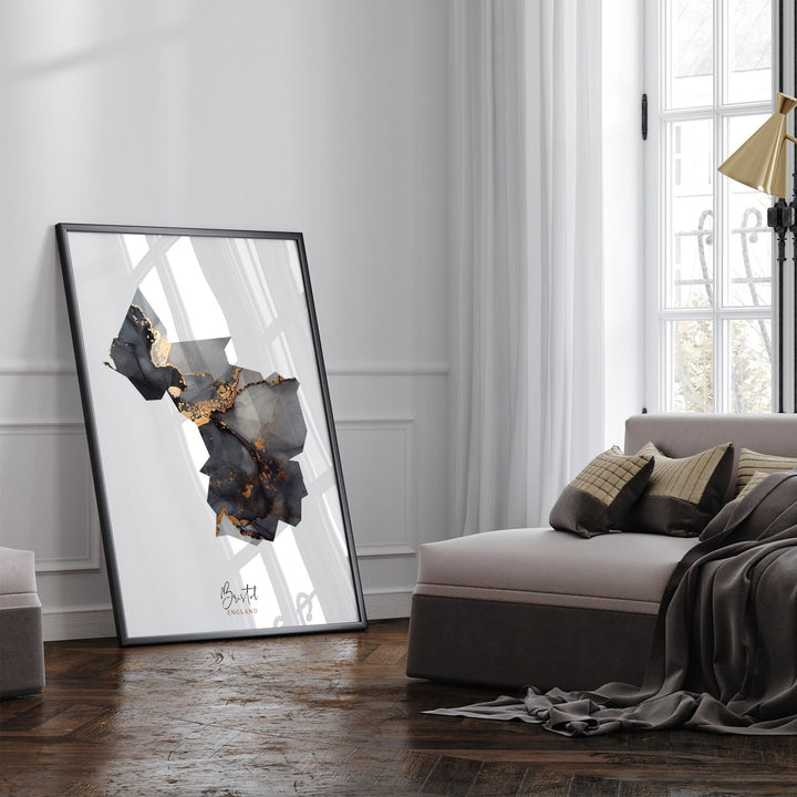 Bristol Map Black & Gold Wall Art Print | England | United Kingdom | Great Britain