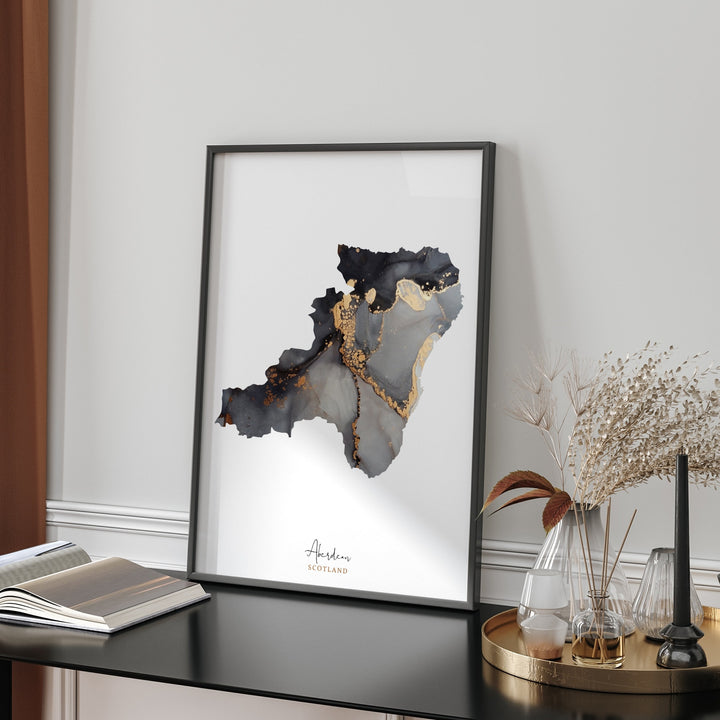 Aberdeen Map Black and Gold Wall Art Print | Scotland | United Kingdom | Great Britain