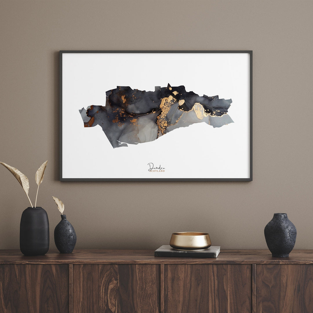Dundee Map Black and Gold Wall Art Print | Scotland | United Kingdom | Great Britain