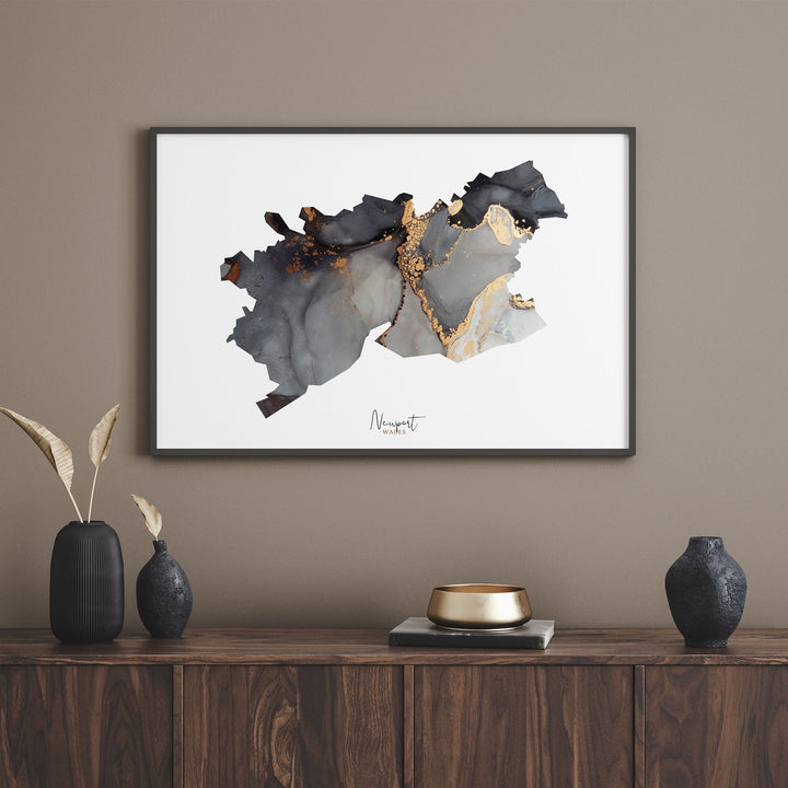 Newport Map Black and Gold Wall Art Print | Wales | United Kingdom | Great Britain