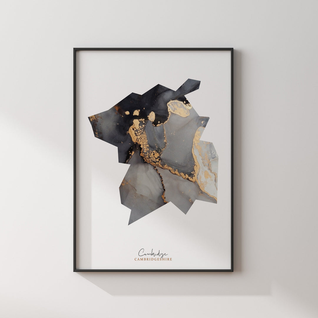 Cambridge Map Black and Gold Wall Art Print | Cambridgeshire | England | United Kingdom | Great Britain