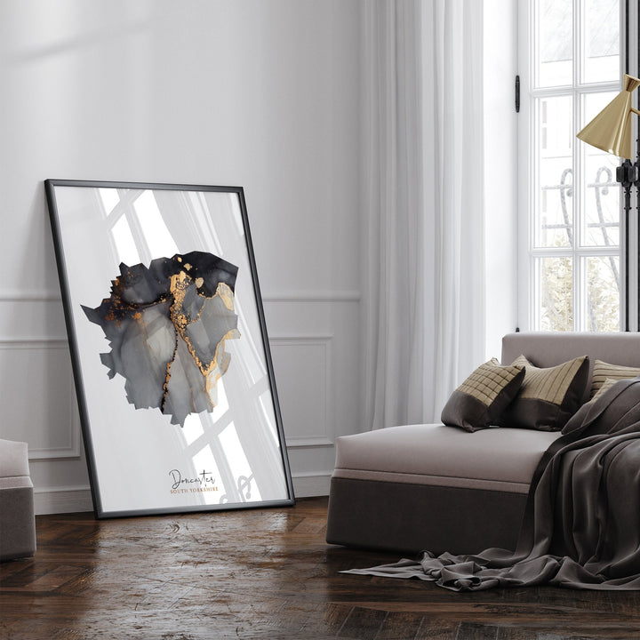 Doncaster Map Black and Gold Wall Art Print | South Yorkshire | England | United Kingdom | Great Britain