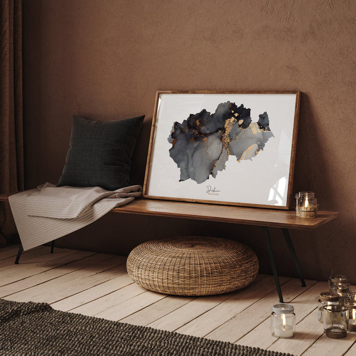 Durham Map Black and Gold Wall Art Print | England | United Kingdom | Great Britain