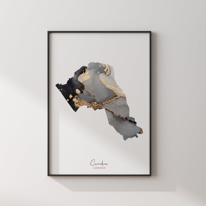 Camden Map Black and Gold Wall Art Print | London | England | United Kingdom | Great Britain
