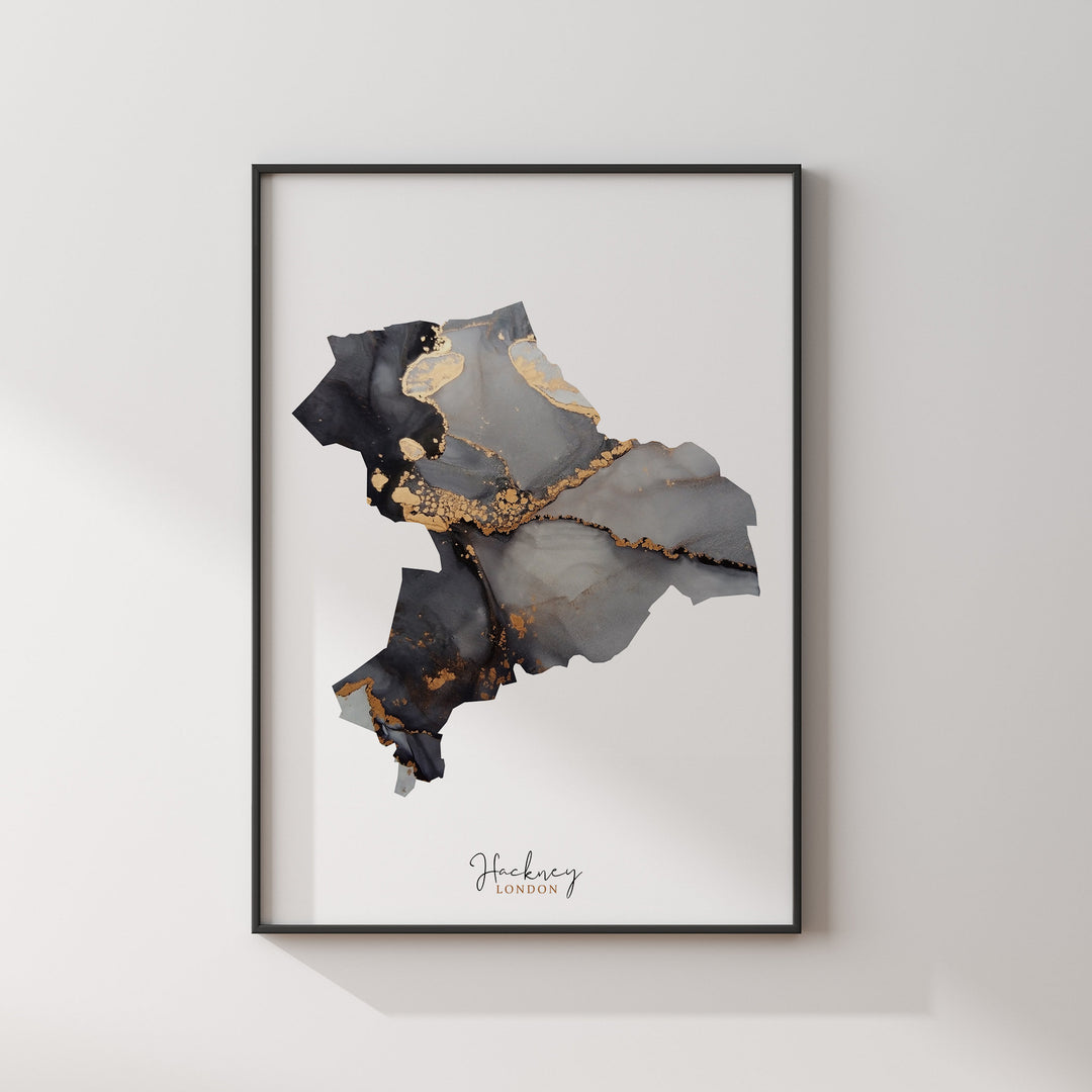 Hackney Map Black and Gold Wall Art Print | London | England | United Kingdom | Great Britain