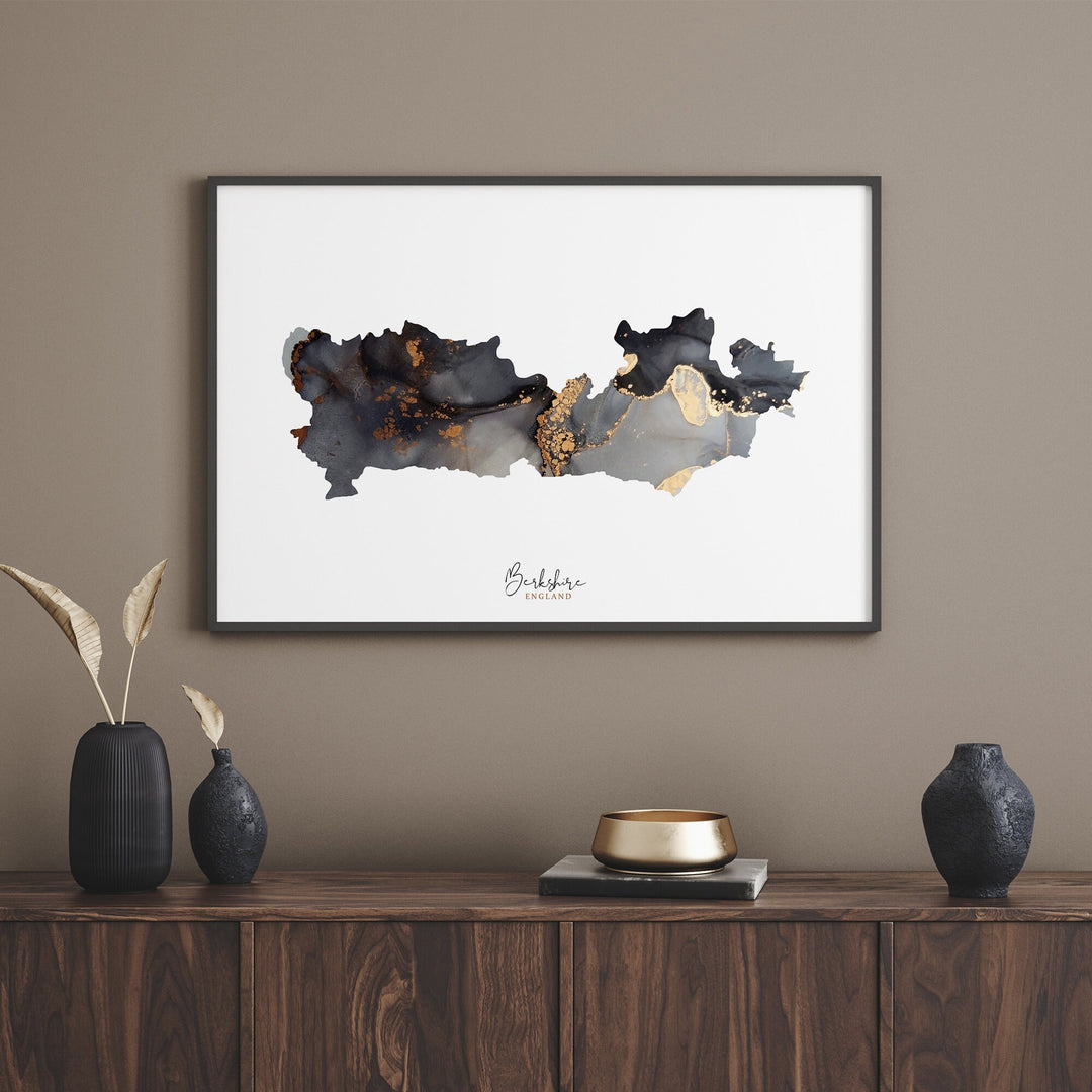 Berkshire Map Black & Gold Wall Art Print | England | United Kingdom | Great Britain