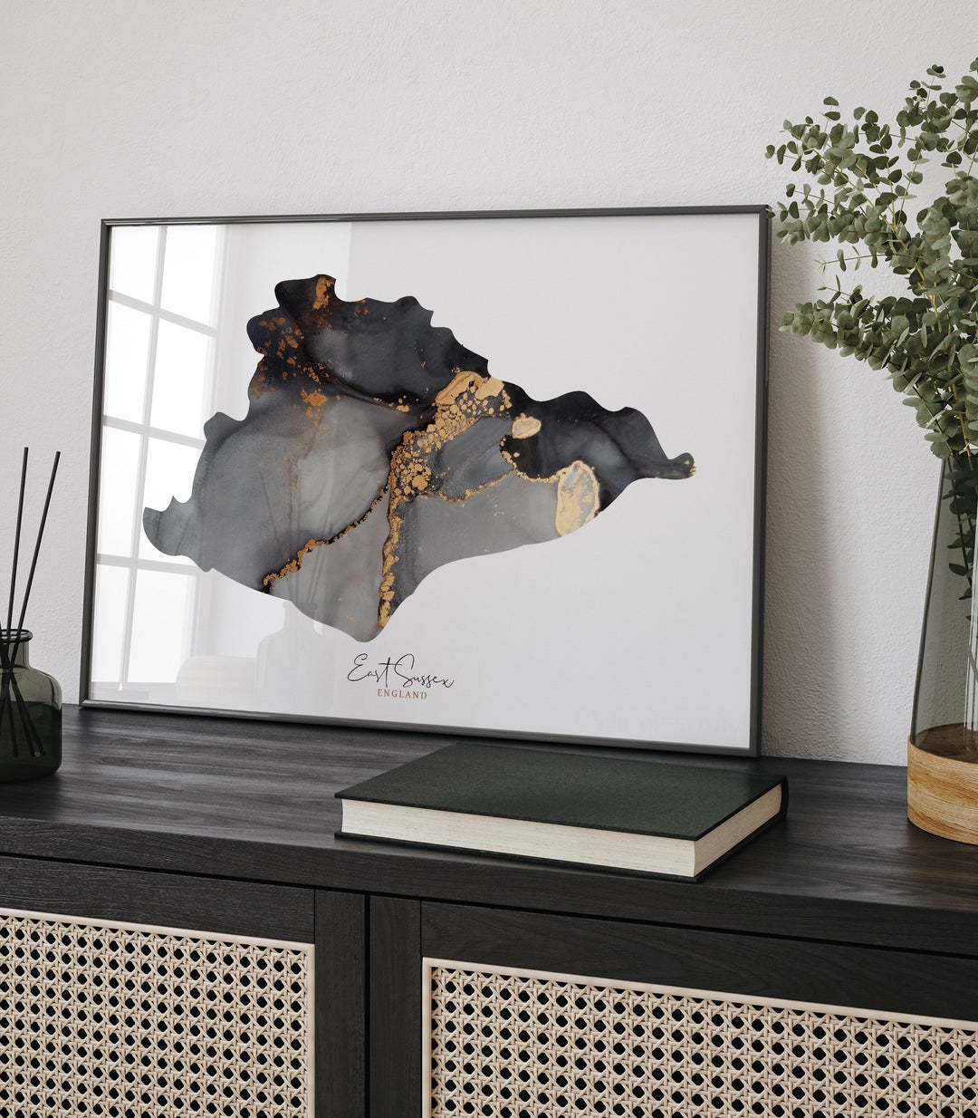East Sussex Map Black & Gold Wall Art Print | England | United Kingdom | Great Britain