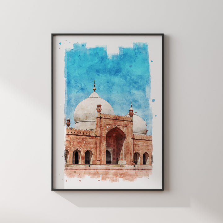 Badshahi Mosque Print | Lahore Pakistan Mosque Watercolour Painting | Lahore Travel Poster
