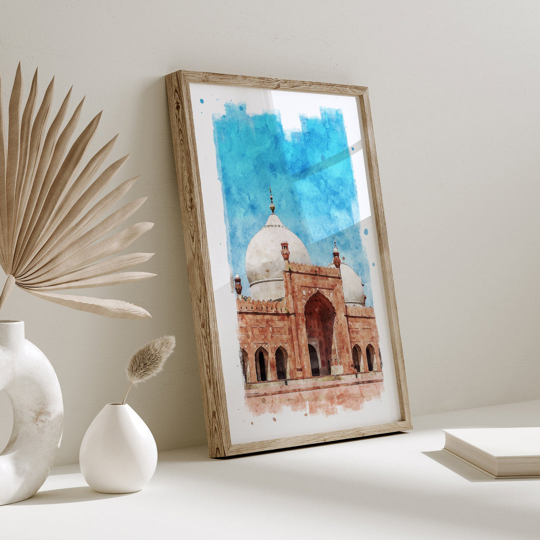 Badshahi Mosque Print | Lahore Pakistan Mosque Watercolour Painting | Lahore Travel Poster