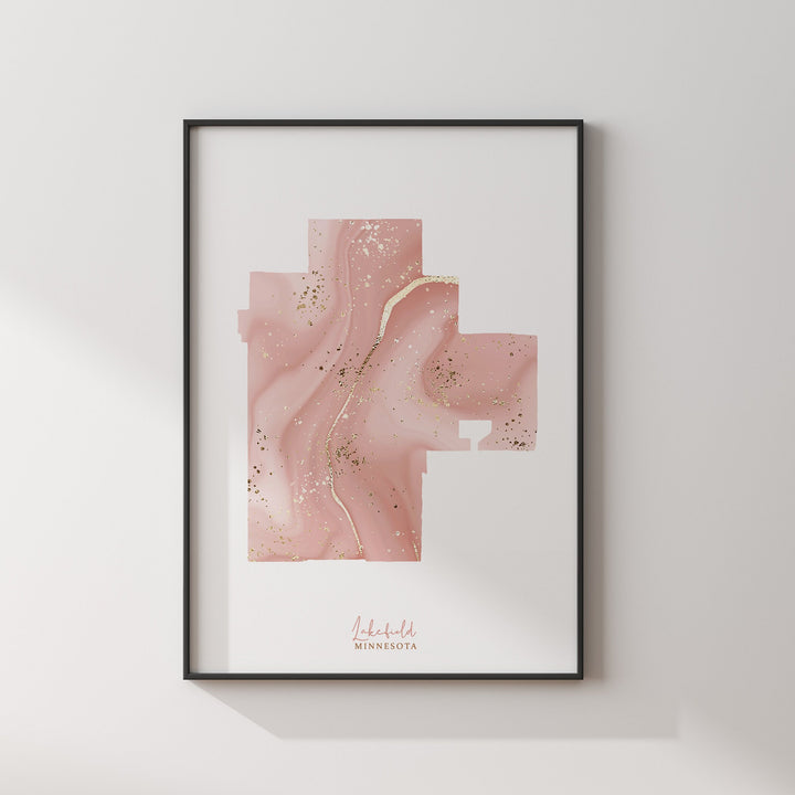 Lakefield Map Black & Gold Wall Art Print | Minnesota | USA | United States of America [EV]