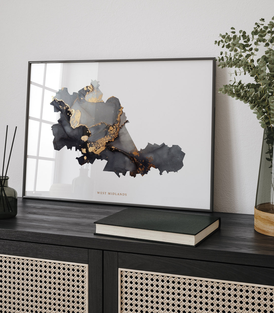 West Midlands Map Black & Gold Wall Art Print | England | United Kingdom | Great Britain