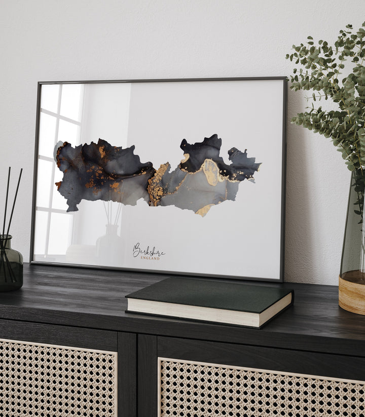 Berkshire Map Black & Gold Wall Art Print | England | United Kingdom | Great Britain