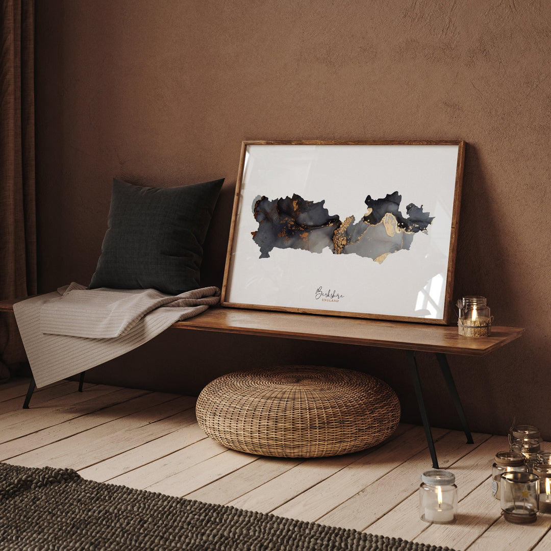 Berkshire Map Black & Gold Wall Art Print | England | United Kingdom | Great Britain