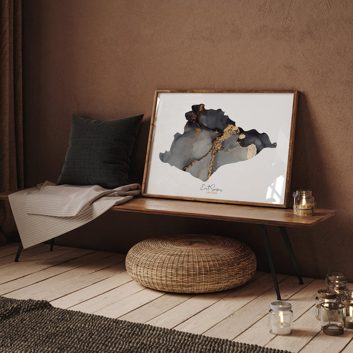 East Sussex Map Black & Gold Wall Art Print | England | United Kingdom | Great Britain