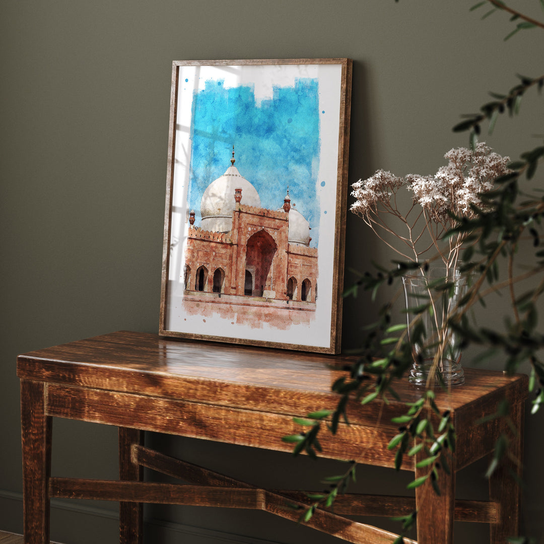 Badshahi Mosque Print | Lahore Pakistan Mosque Watercolour Painting | Lahore Travel Poster